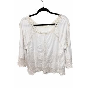 Democracy Small Cream Boho Cottagecore Lace Peasant Embroidered Festival